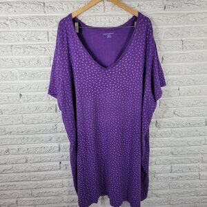 Dreams Co Womens Nightgown 3X Plus Purple Polka Dot Cotton Loungewear PUR31E
